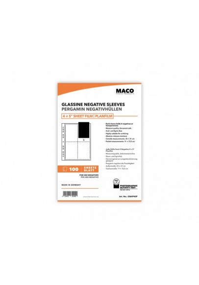 MACO Glassine Negative Sleeves for 4x5' sheet film | 5 sheets